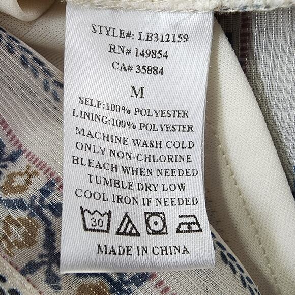 Sage The Label Top Womens M Cream Floral Collared V-Neck Pullover Flutter Sleeve - Picture 4 of 8